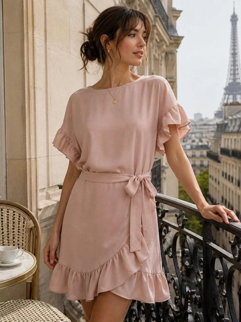 Aritzia Wilfred Ninette Dress Ruffle Tie Waist Light Pink Size XS